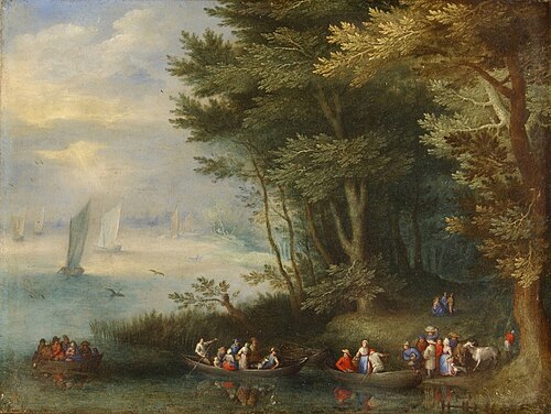 Ferry-Boats by a wooded Riverbank, , Jan Brueghel l'Ancien