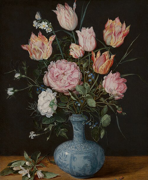 Vase of flowers on a tabletop, 1610, Jan Brueghel the Elder