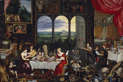 Les Sens de l'ouïe, du toucher et du goût, 1618, Jan Brueghel l'Ancien
