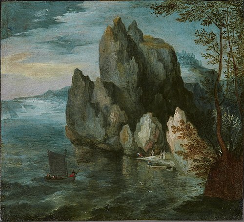 Seascape with a High Cliff, 1592, Jan Brueghel the Elder