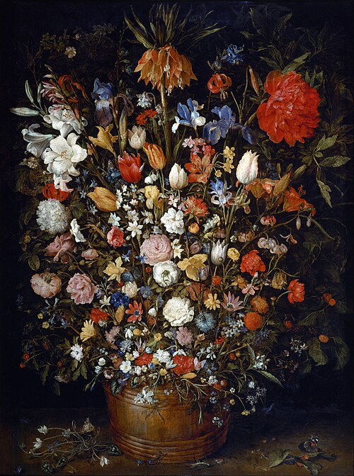 Large Flower Bouquet in Wooden Vase, 1607, Jan Brueghel the Elder