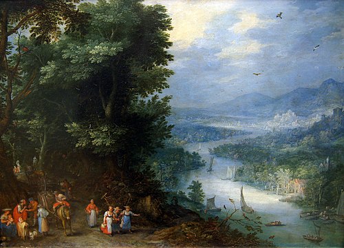 River Landscape with Travelers on a Road, 1602, Jan Brueghel l'Ancien