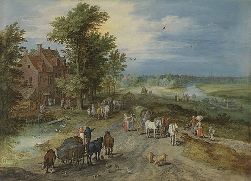 Landscape with Travelers near an Inn, 1613, Jan Brueghel the Elder
