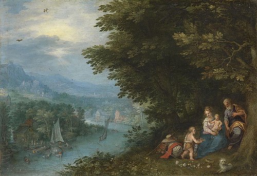 River landscape with the rest on the flight to Egypt, 1600, Jan Brueghel the Elder