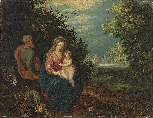 Ruhe auf der Flucht nach Ägypten (Werkstatt) und Hendrik van Balen (, 1604, Jan Brueghel the Elder