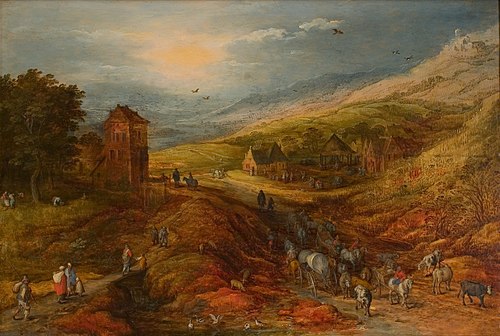 Gezicht op een rivierdal met figuren, 1607, Jan Brueghel the Elder