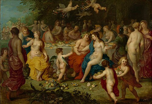 The wedding banquet of Bacchus and Ariadne, 1606, Jan Brueghel the Elder