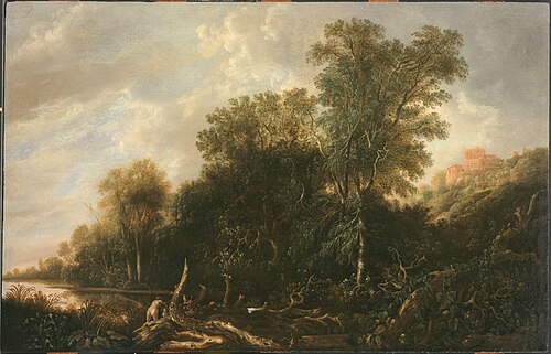 Wooded landscape with women bathing, 1637, François Knibbergen