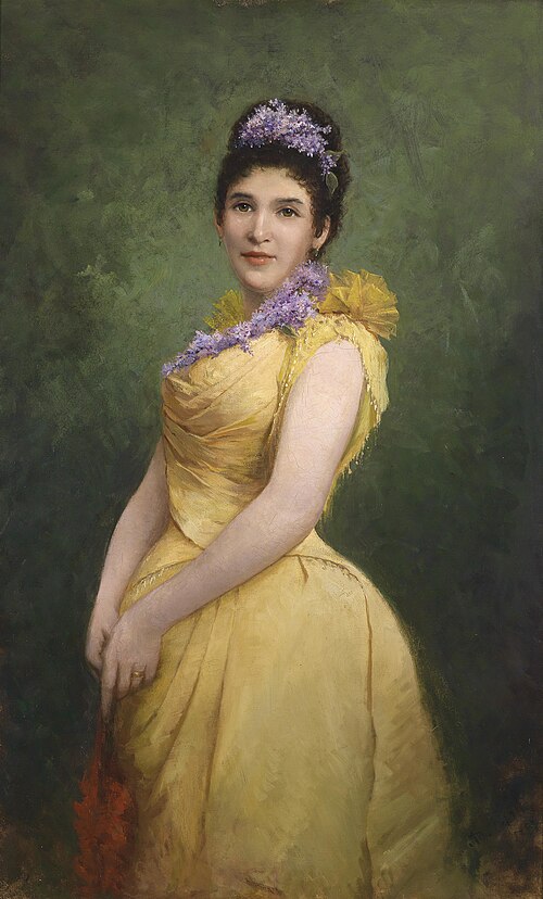 Dame in gelbem Kleid und Flieder im Haar, 1894, Adolf Echtler
