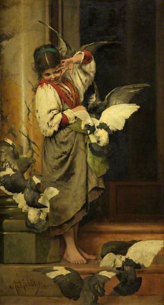 Girl With Pigeons, 1914, Adolf Echtler