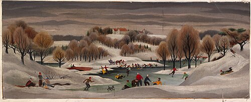 Skating on Bonaparte's Pond (mural study, Bordentown, New Jersey Post Office), 1940, Avery F. Johnson