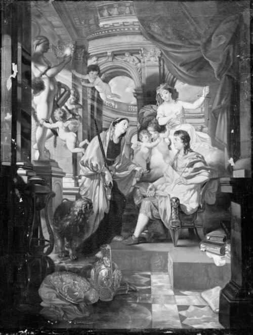 En ung fyrste på sin trone omgivet af allegoriske figurer, 1722, Carl Christian Gottlieb