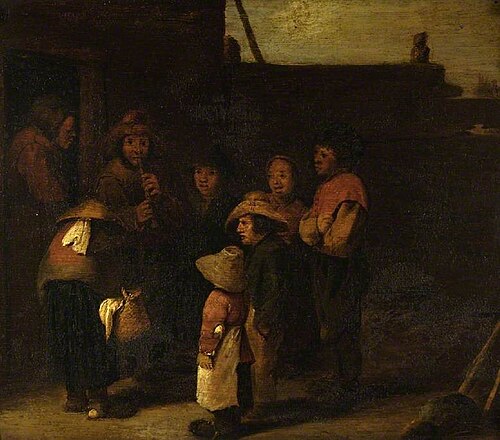 Village scene with figures, , Pieter de Bloot
