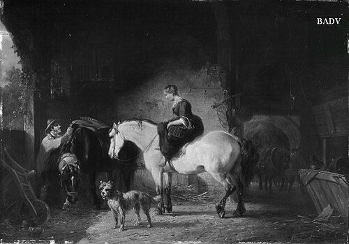 Im Pferdestall, im Vordergrund ein Bauernmädchen, 1864, Pieter Frederik van Os