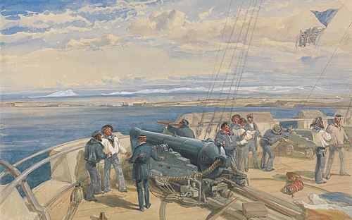 Sebastopol from the Sea, Sketched from the Deck of H. M. S. Sidon, Feb. 1855, 1855, William Simpson