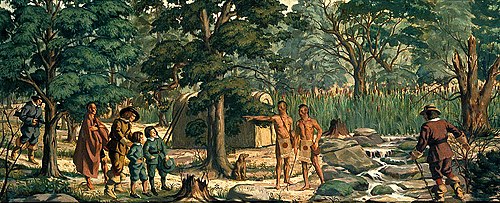 Scene near Poughkeepsie, 1690 (mural study, Poughkeepsie, New York Post Office), 1939, Gerald Sargent Foster