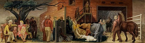 The Auction (mural study, Pawnee City, Nebraska Post Office), 1941, Kenneth Evett