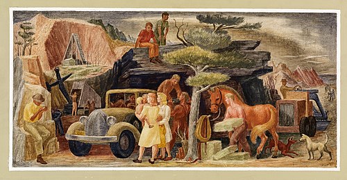 Building the New Road (mural study, Golden, Colorado Post Office), 1941, Kenneth Evett