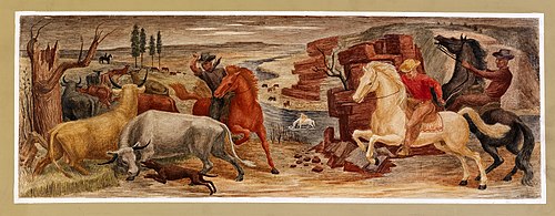 Cowboys Driving Cattle(?) (mural study, Caldwell, Kansas Post Office), 1940, Kenneth Evett