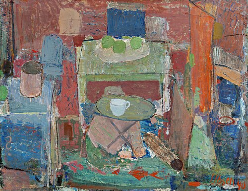 Still life on a red background, 1940, Immanuel Ibsen