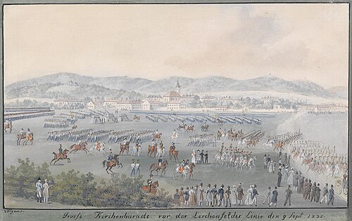 Große Kirchenparade vor der Lerchenfelder Linie den 9. Sept. 1838, 1838, Balthasar Wigand