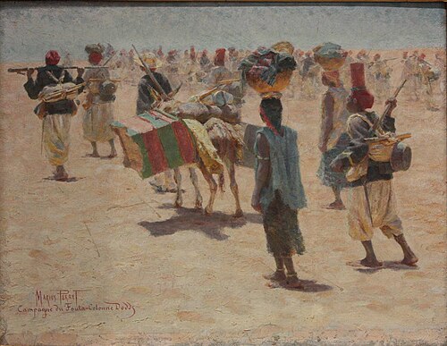 Tirailleurs sénégalais en arrière-garde, esquisse, 1895, Marius Perret