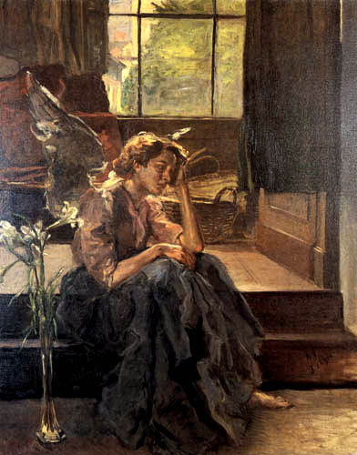 Mädchen auf der Treppe (Sitzender Engel), 1910, Fritz von Uhde