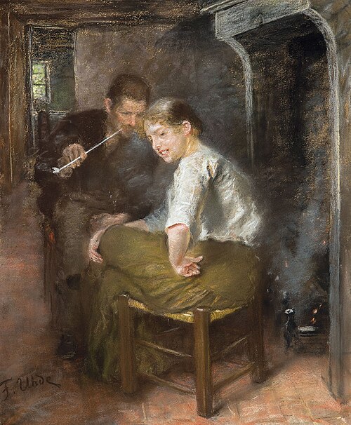 By the fireplace, , Fritz von Uhde