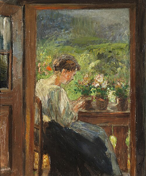 Reading woman on the balcony, , Fritz von Uhde