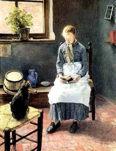 A reading Girl with a cat, 1885, Fritz von Uhde
