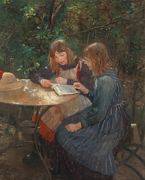 Two girls in the garden, 1892, Fritz von Uhde