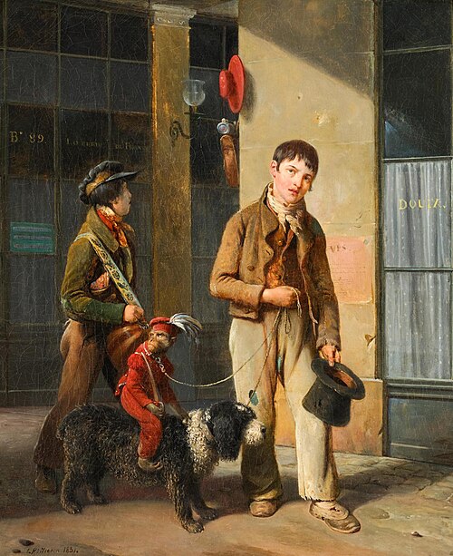 Deux Savoyards avec un singe et un chien, 1831, Louis Joseph Toussaint Rossignon