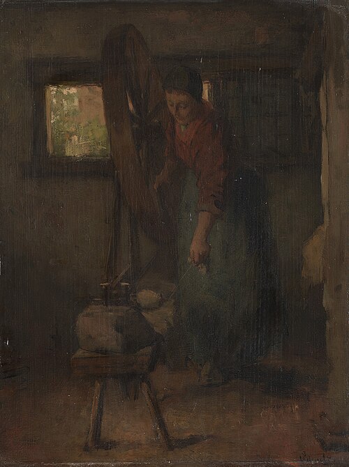 Woman with spinning wheel, 1886, Ferdinand Gustaaf Willem Oldew