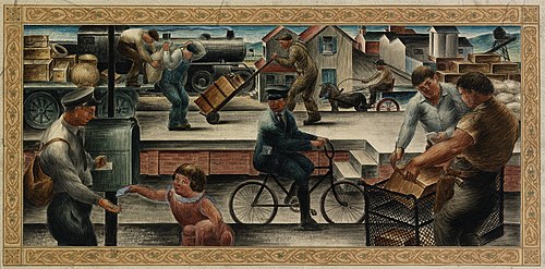 Transportation of the Mail (mural study, U. S. Post Office Department, Washington, D.C.), 1935, Alfred D. Crimi