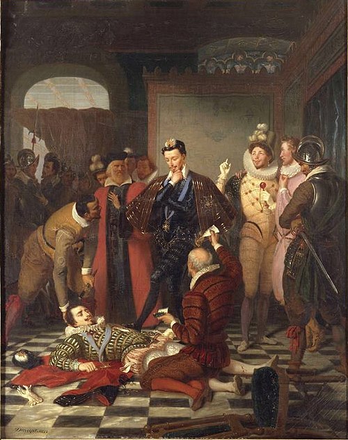 Henri III poussant du pied le cadavre du duc de Guise, 1850, Charles Durupt