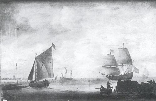 Sailing-ships in the Mouth of a River, 1644, Willem van Diest