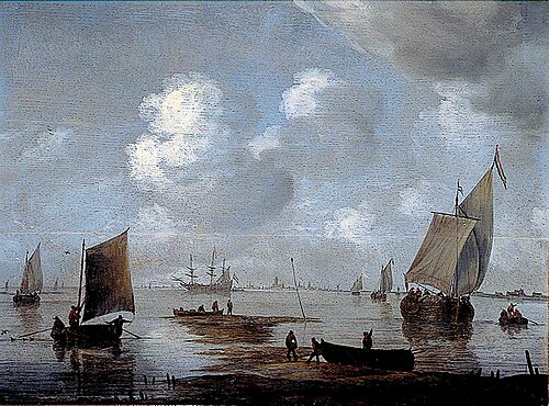 Estuary Scene with Shipping, Figures in the Foreground, , Willem van Diest