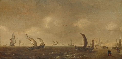 Seascape on the beach at Scheveningen, 1650, Willem van Diest