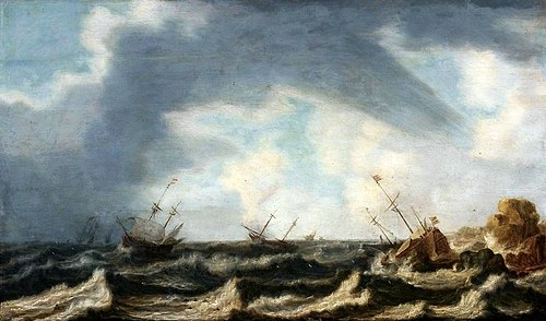 Tempête de mer avec épaves de navires., 1630, Willem van Diest