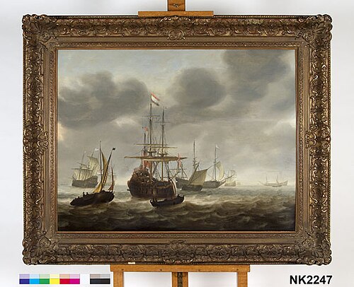 Zeilboten in onrustig water, 1647, Willem van Diest