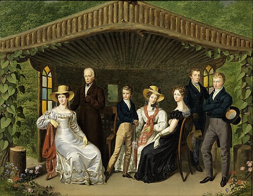 Die kaiserliche Familie um den Herzog von Reichstadt in einer Gartenlaube, 1826, Leopold Fertbauer