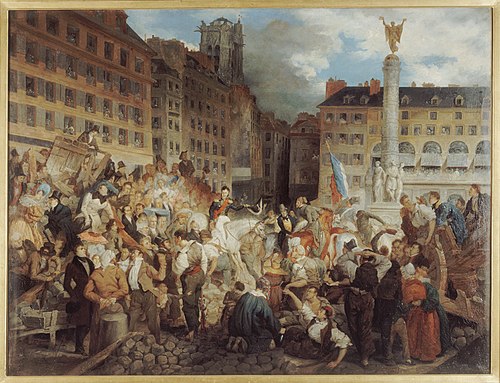 Le duc d'Orléans, se rendant à l'Hôtel de Ville, traverse la place du Châtelet, le 31 juillet 1830, 1830, Prosper Lafaye