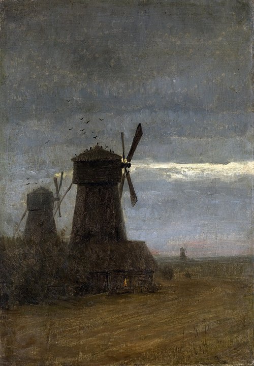 Ветряные мельницы. Поздние сумерки, , Isaac Levitan