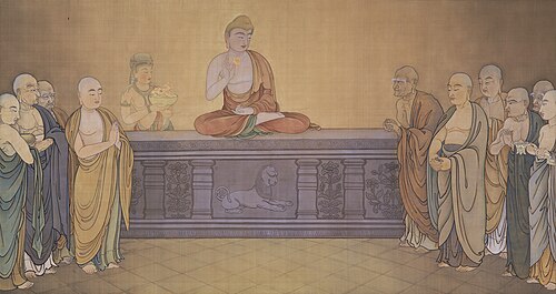 Mahakasyapa smiling at the lotus flower, 1897, Hishida Shunsō