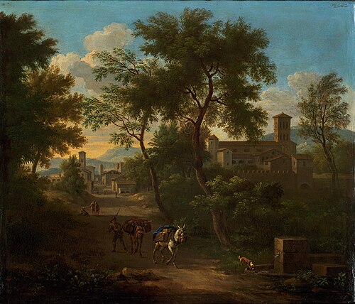 Landscape with a Church and Mules on a Path, 1694, Jacob de Heusch