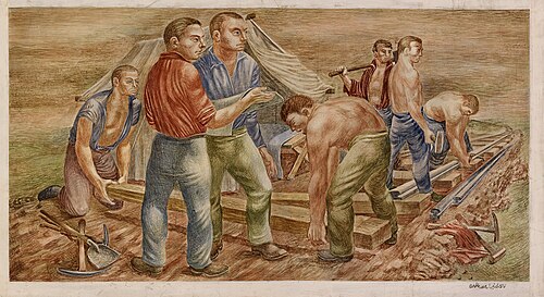 Railroading (mural study, Chillicothe, Illinois Post Office), 1941, Arthur Lidov