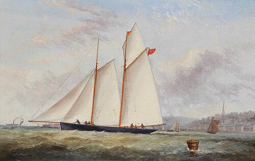 A racing schooner heading out into the tide off Ryde, 1858, Arthur Wellington Fowles