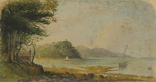 A river scene with a beached dinghy, , Arthur Wellington Fowles