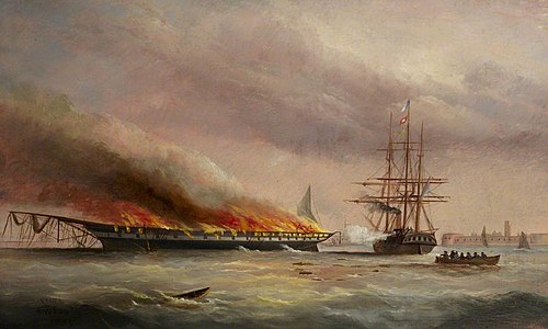 Burning of the troopship Eastern Monarch at Spithead, June 1859, 1859, Arthur Wellington Fowles