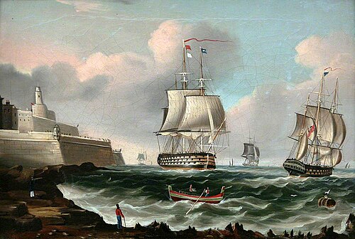 A Ship of the Line Entering Malta, , Richard Ball Spencer
